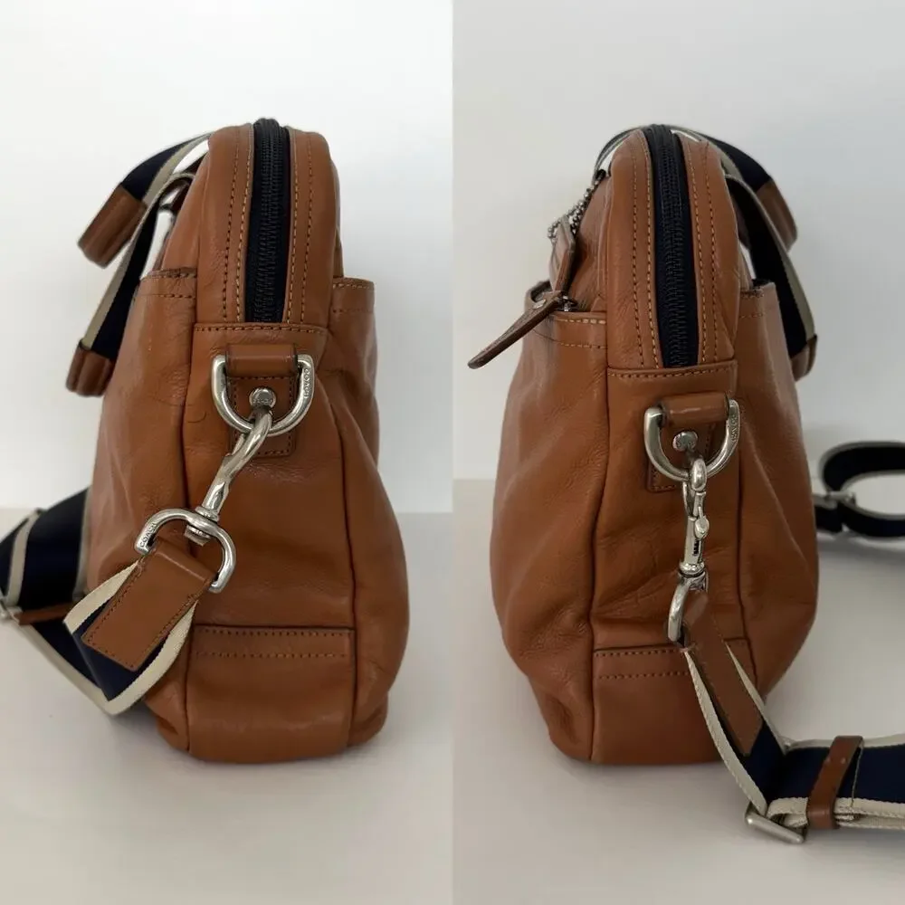 Coach Heritage Leather Briefcase Laptop Business Bag Brown Canvas Handle F70812